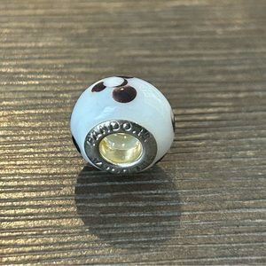Pandora Charm White Bead With Flowers Murano Glass